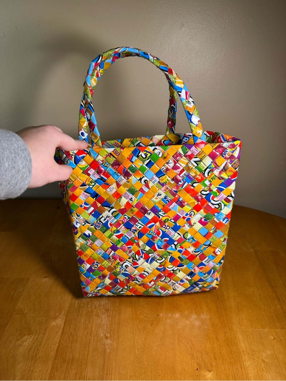 Up cycled candy/snack wrapped woven Tote Bag - Eco-Friendly Recycled Material